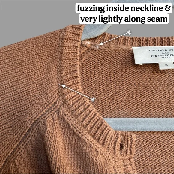 SEZANE Tan Brown Organic Cotton Button Balloon Sleeve Sweater Leontine Jumper - Picture 10 of 13